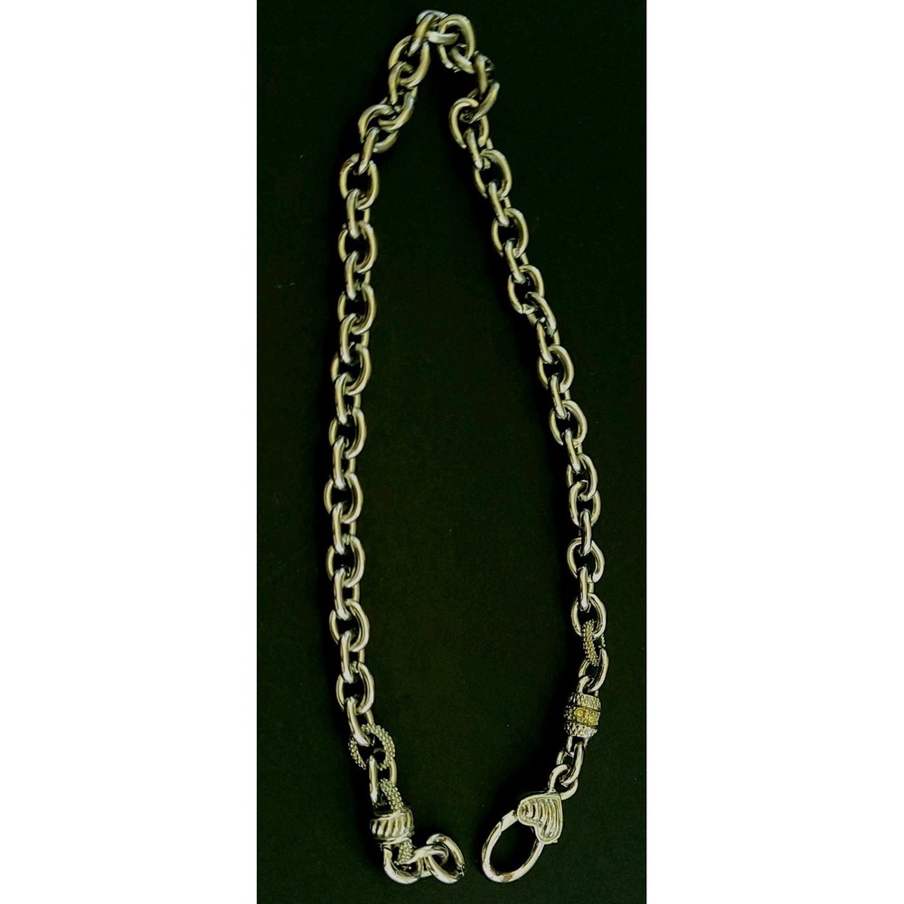 Heavy Silver Tone Chunky Link Necklace Textured Acorn Clasp 16in 68g